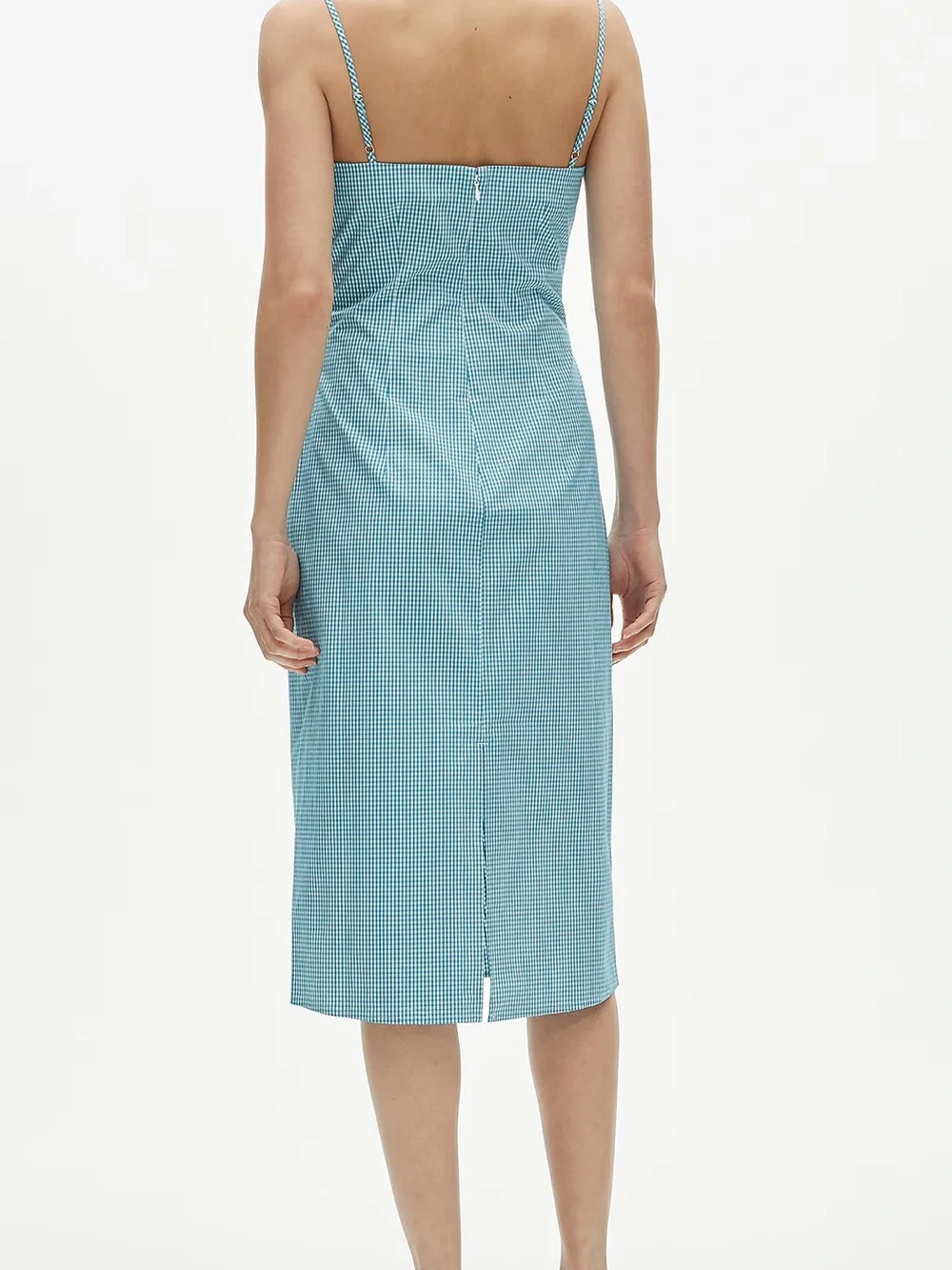 NWT Ruched sheath dress in gingham stretch poplin